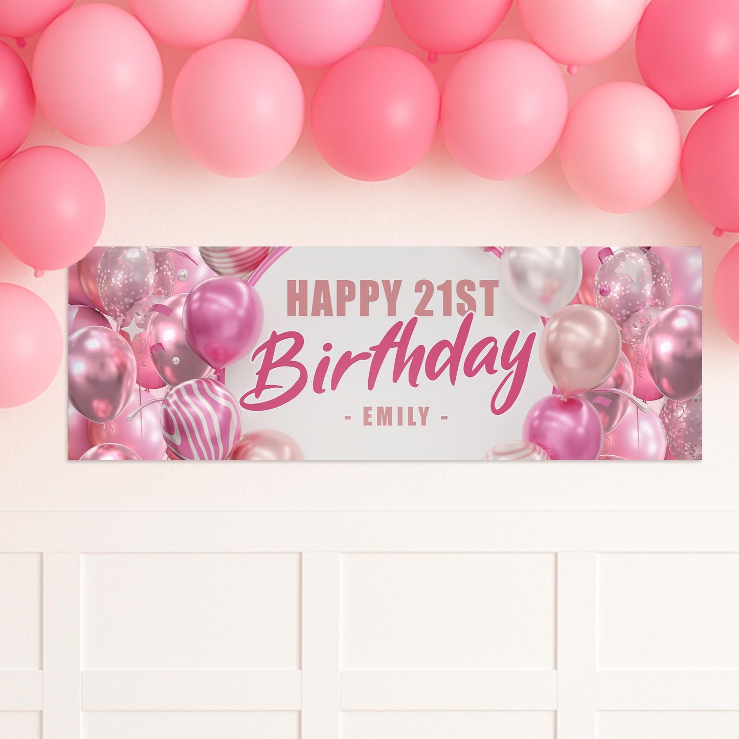 Personalised Pink Balloon Birthday Banner: Custom Party Decoration for Her   Girls Party Backdrop or Table Decor | 16th, 18th, 21st, 50th