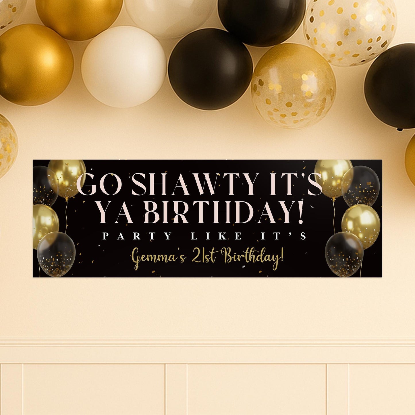 Personalised Black & Gold Party Banner   Go Shawty Its Ya Birthday Banner  Custom Birthday Decoration, Milestone Table Decor or Backdrop