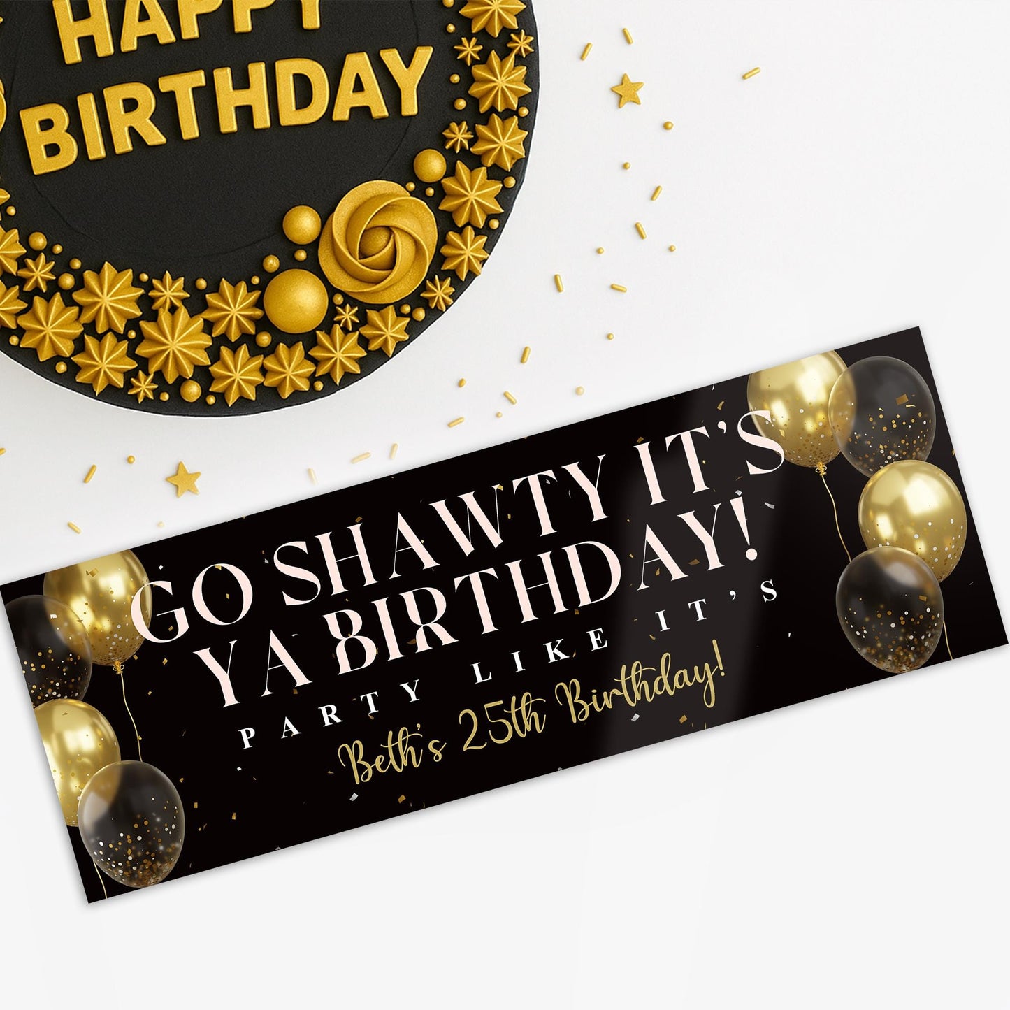 Personalised Black & Gold Party Banner   Go Shawty Its Ya Birthday Banner  Custom Birthday Decoration, Milestone Table Decor or Backdrop