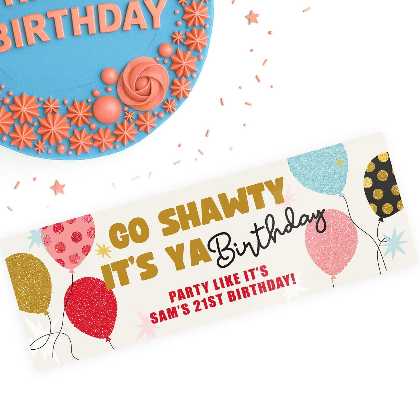 Personalised Colourful Birthday Decor   Go Shawty Its Ya Birthday Banner  Funny Custom Name & Age Table Decoration or Party Backdrop