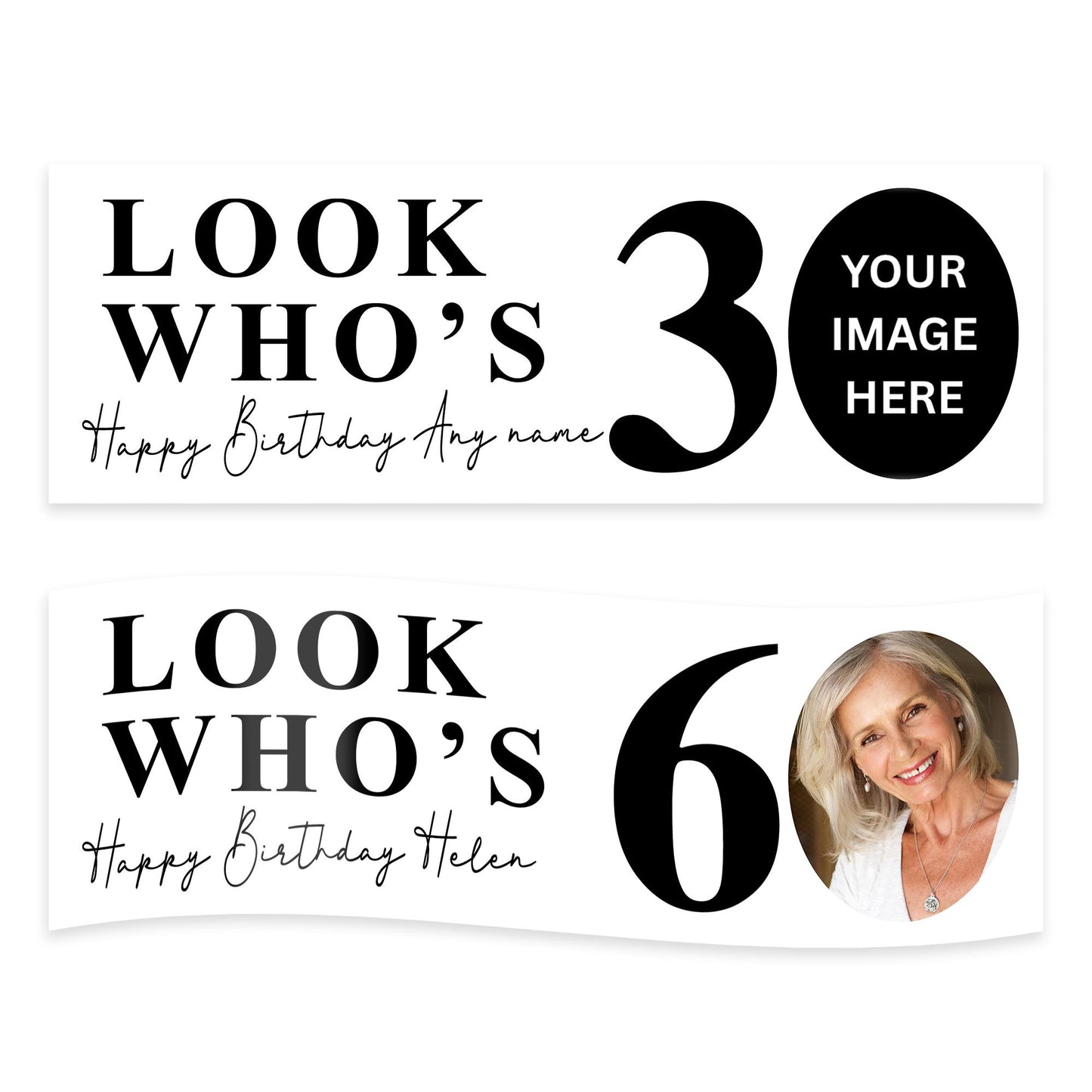 Look Whos Age Milestone Birthday Banner  Personalised Age & Photo Party Decoration  Custom Birthday Party Decor, 30th, 40th, 50th, 60th