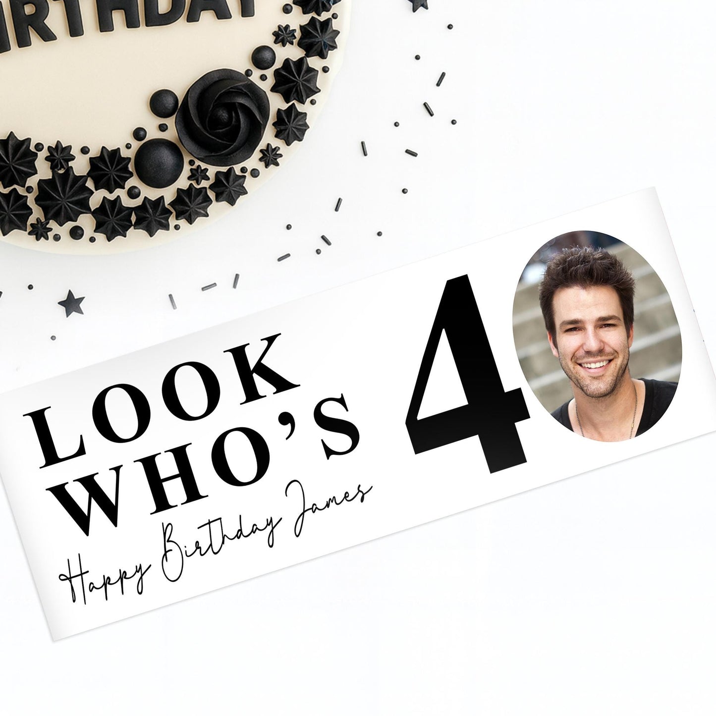 Look Whos Age Milestone Birthday Banner  Personalised Age & Photo Party Decoration  Custom Birthday Party Decor, 30th, 40th, 50th, 60th