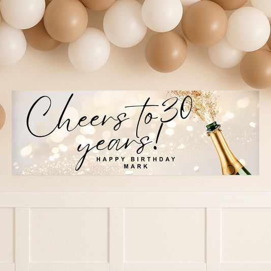 Personalised Birthday Banner  Cheers to Years Champagne Bottle Party Decor  Custom Name  Birthday Decoration, 18th, 21st, 30th, 40th, 50th