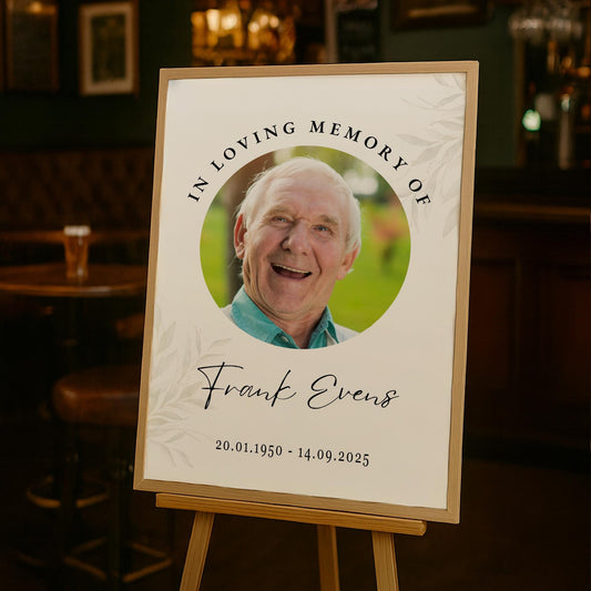 Personalised Funeral Welcome Sign  01: In Loving Memory Photo Poster  Custom Memorial Print for Celebration of Life or Wake  A3 & A2