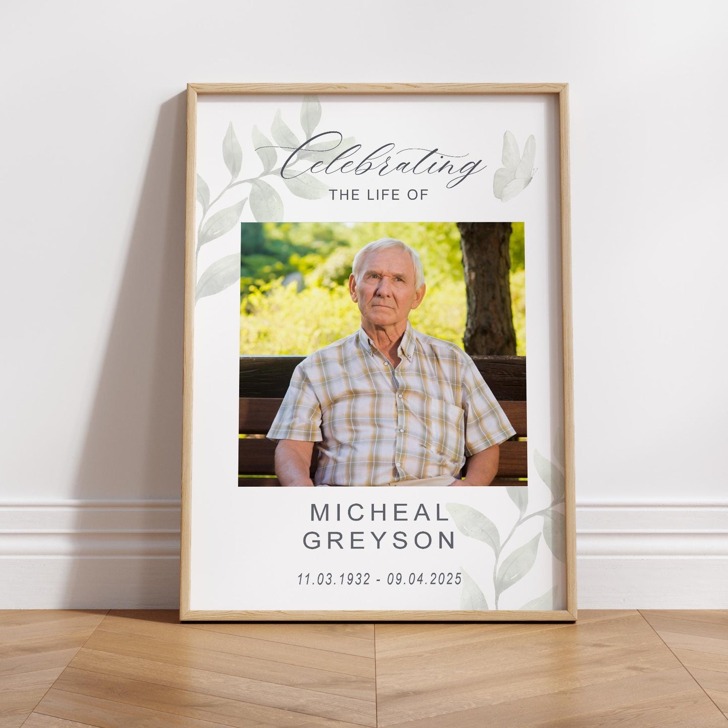 Personalised Funeral Sign – 03: Custom Photo Print for Wake – Celebration of Life Poster – Modern Minimal Photo Memorial Print – A3 & A2
