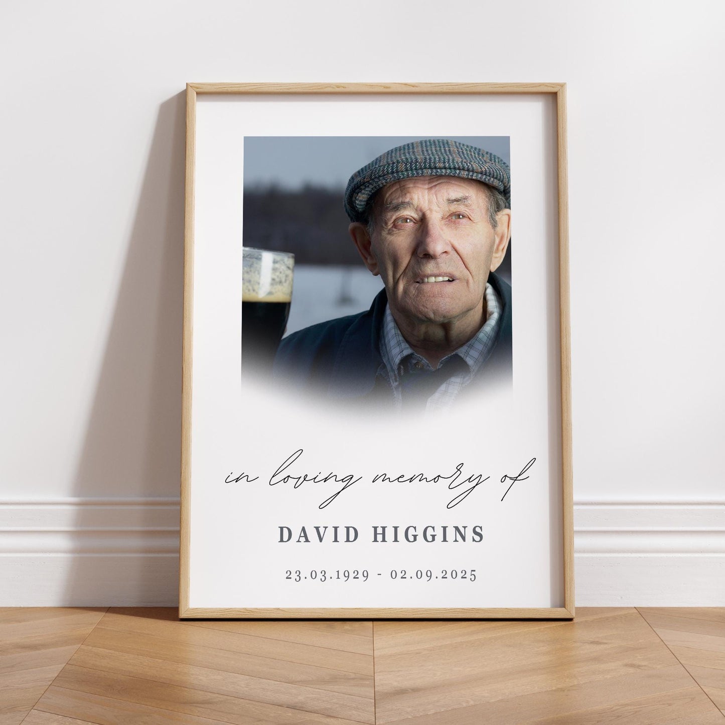 Personalised Funeral Photo Sign  04: In Loving Memory Photo Poster  Soft Minimal Memorial Print for Wake or Celebration of Life  A3 & A2