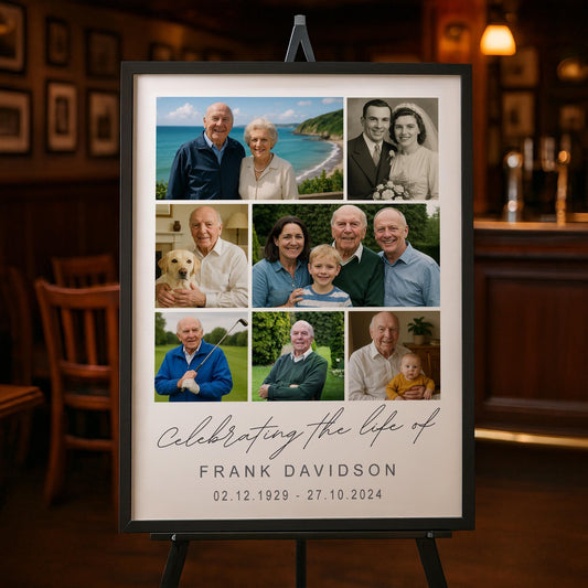 Personalised Funeral Sign  05: Custom Photo Print for Wake  Celebration of Life Collage Poster  Custom Memorial Picture Print  A3 & A2