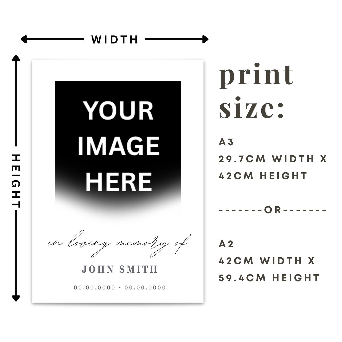 Personalised Funeral Photo Sign  04: In Loving Memory Photo Poster  Soft Minimal Memorial Print for Wake or Celebration of Life  A3 & A2