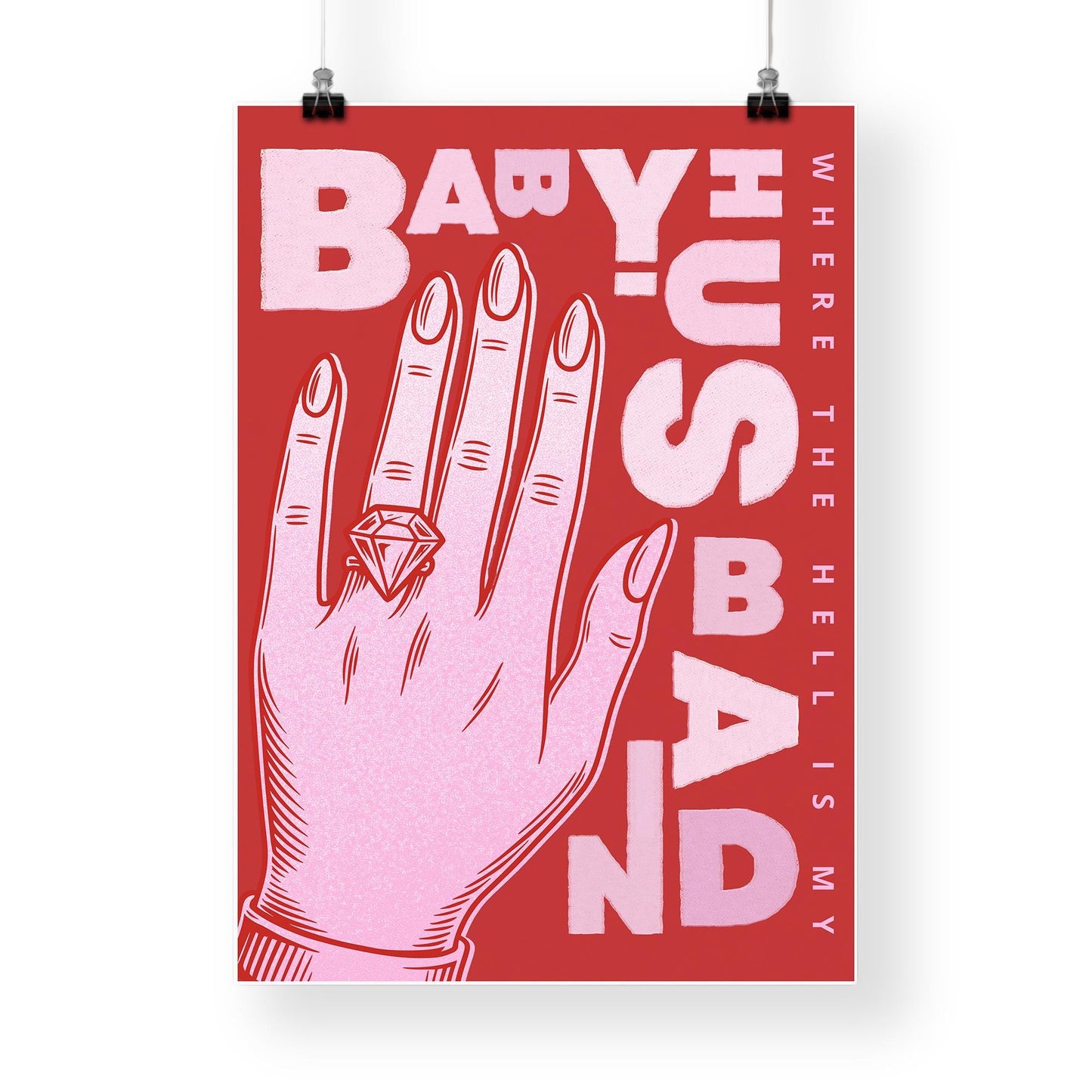 Lyric Inspired Print  Where The Hell Is My Husband 05: Music Poster | Typography Song Quote Wall Art | Red & Pink Graphic |  Home Decor