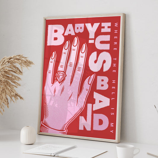 Lyric Inspired Print  Where The Hell Is My Husband 05: Music Poster | Typography Song Quote Wall Art | Red & Pink Graphic |  Home Decor