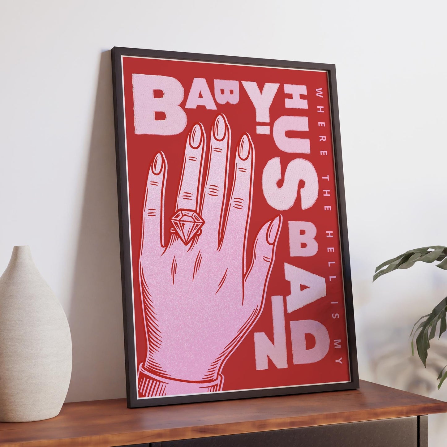 Lyric Inspired Print  Where The Hell Is My Husband 05: Music Poster | Typography Song Quote Wall Art | Red & Pink Graphic |  Home Decor