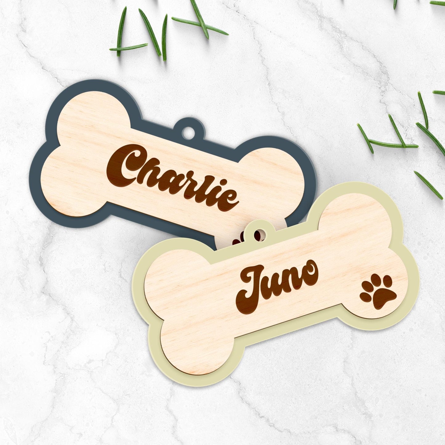 Personalised Dog Bone - Layered Bauble 1: Custom Pet Name Christmas Tree Decoration  Dog's First Christmas Ornament  Dog Gift Keepsake