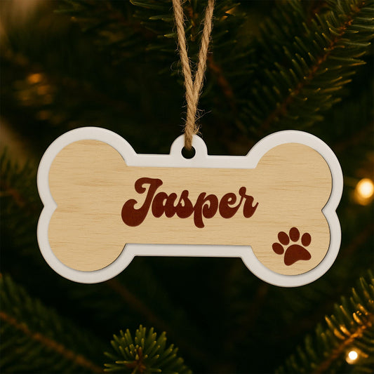 Personalised Dog Bone - Layered Bauble 1: Custom Pet Name Christmas Tree Decoration  Dog's First Christmas Ornament  Dog Gift Keepsake