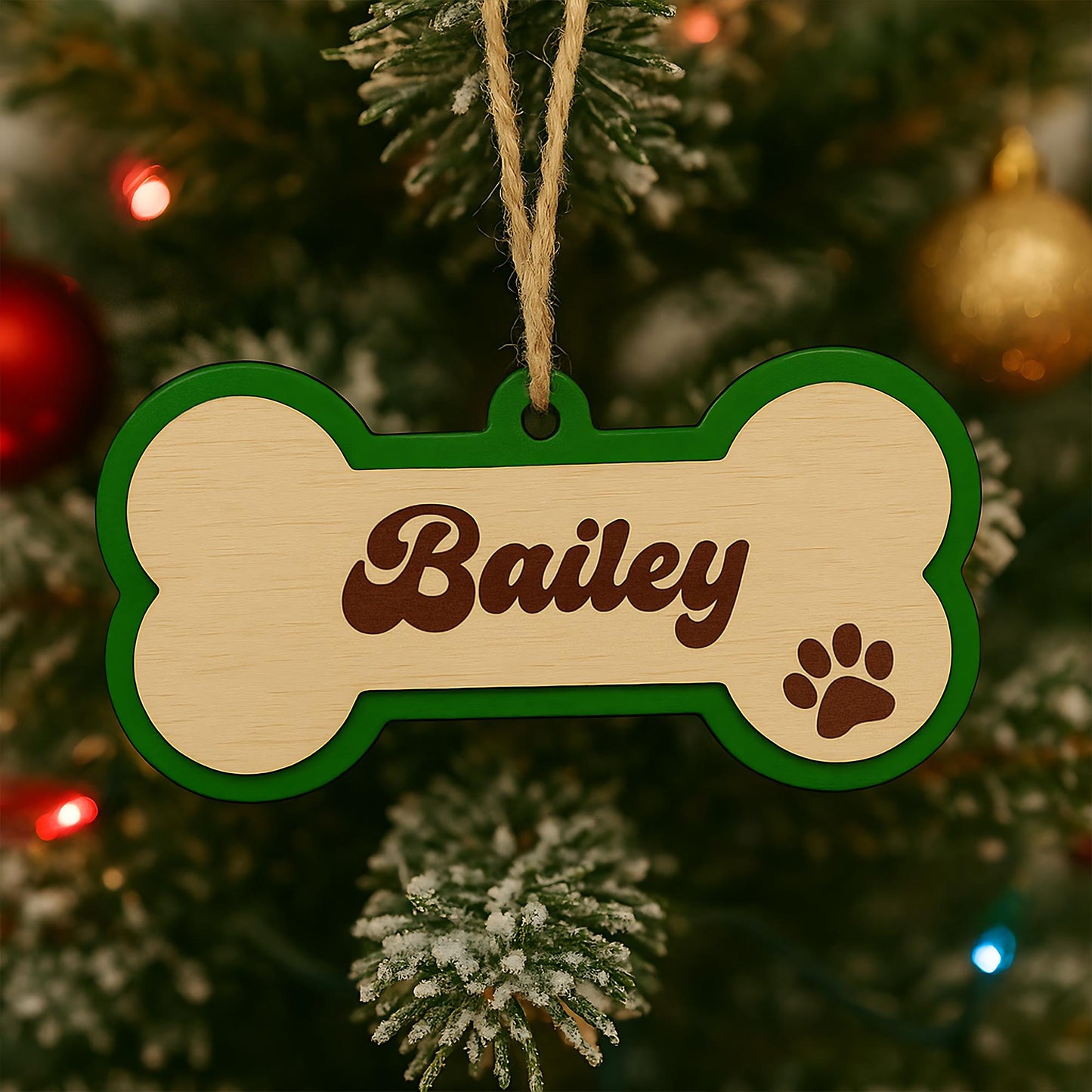 Personalised Dog Bone - Layered Bauble 1: Custom Pet Name Christmas Tree Decoration  Dog's First Christmas Ornament  Dog Gift Keepsake
