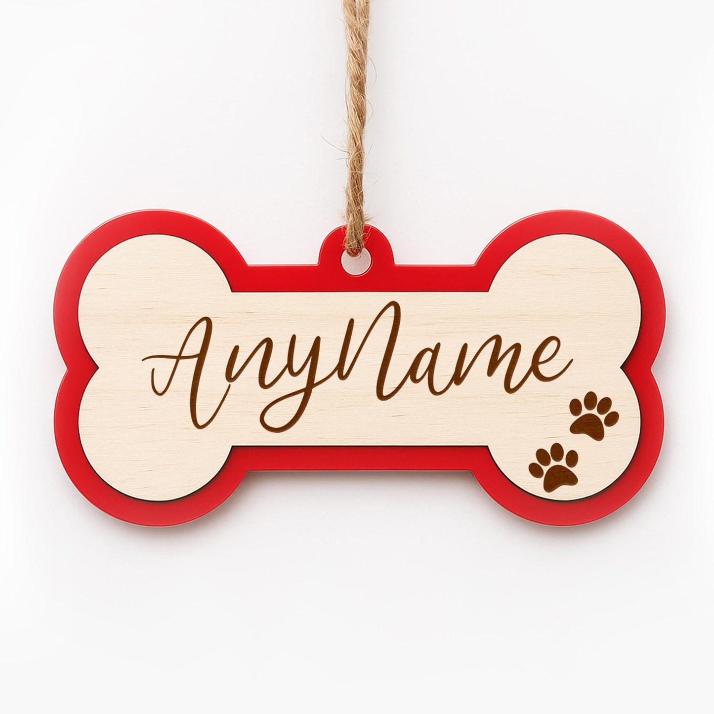 Personalised Dog Bone Christmas Ornament  Layered Bone 2: Custom Pet Name Decoration  Pet First Christmas Bauble Keepsake  Dog Lover Gift
