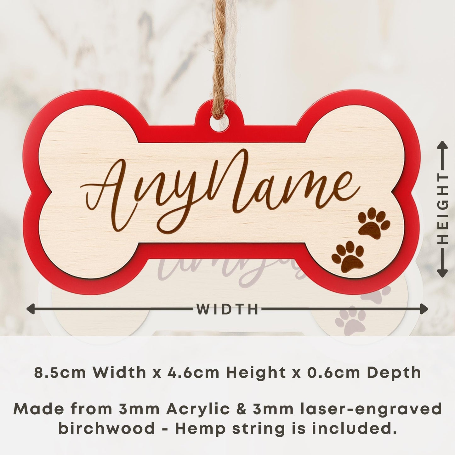 Personalised Dog Bone Christmas Ornament  Layered Bone 2: Custom Pet Name Decoration  Pet First Christmas Bauble Keepsake  Dog Lover Gift