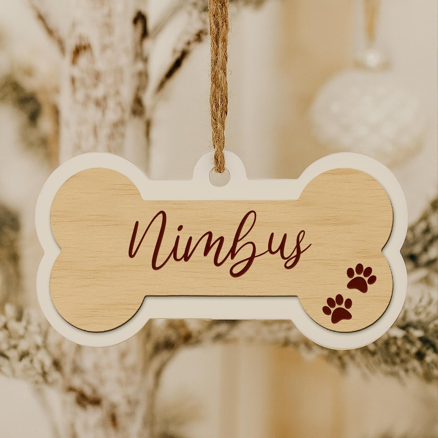 Personalised Dog Bone Christmas Ornament  Layered Bone 2: Custom Pet Name Decoration  Pet First Christmas Bauble Keepsake  Dog Lover Gift