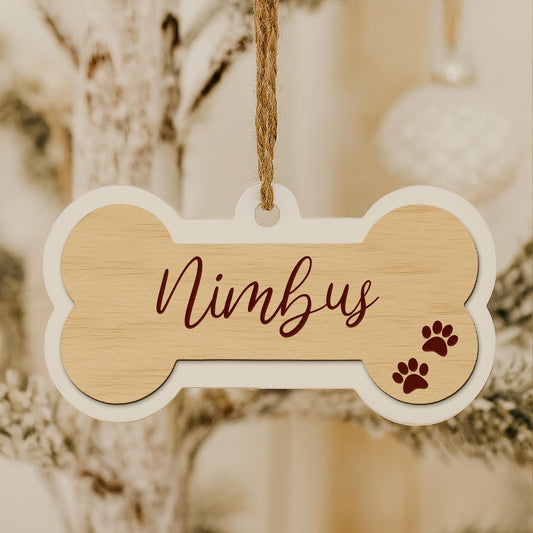 Personalised Dog Bone Christmas Ornament  Layered Bone 2: Custom Pet Name Decoration  Pet First Christmas Bauble Keepsake  Dog Lover Gift