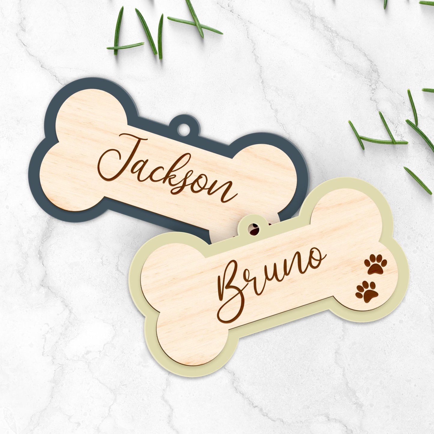 Personalised Dog Bone Christmas Ornament  Layered Bone 2: Custom Pet Name Decoration  Pet First Christmas Bauble Keepsake  Dog Lover Gift