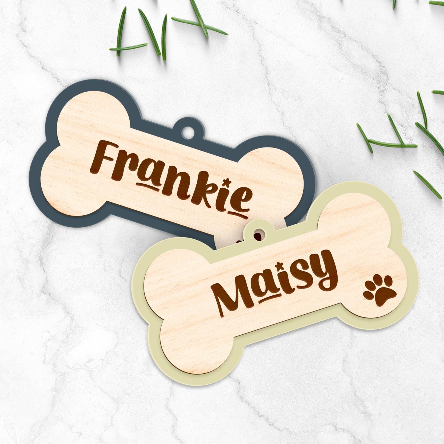 Personalised Dog Name Christmas Ornament - Dog Bone Layered Bauble 3: Custom Pet Name Xmas Tree Decoration Gift  First Christmas Keepsake
