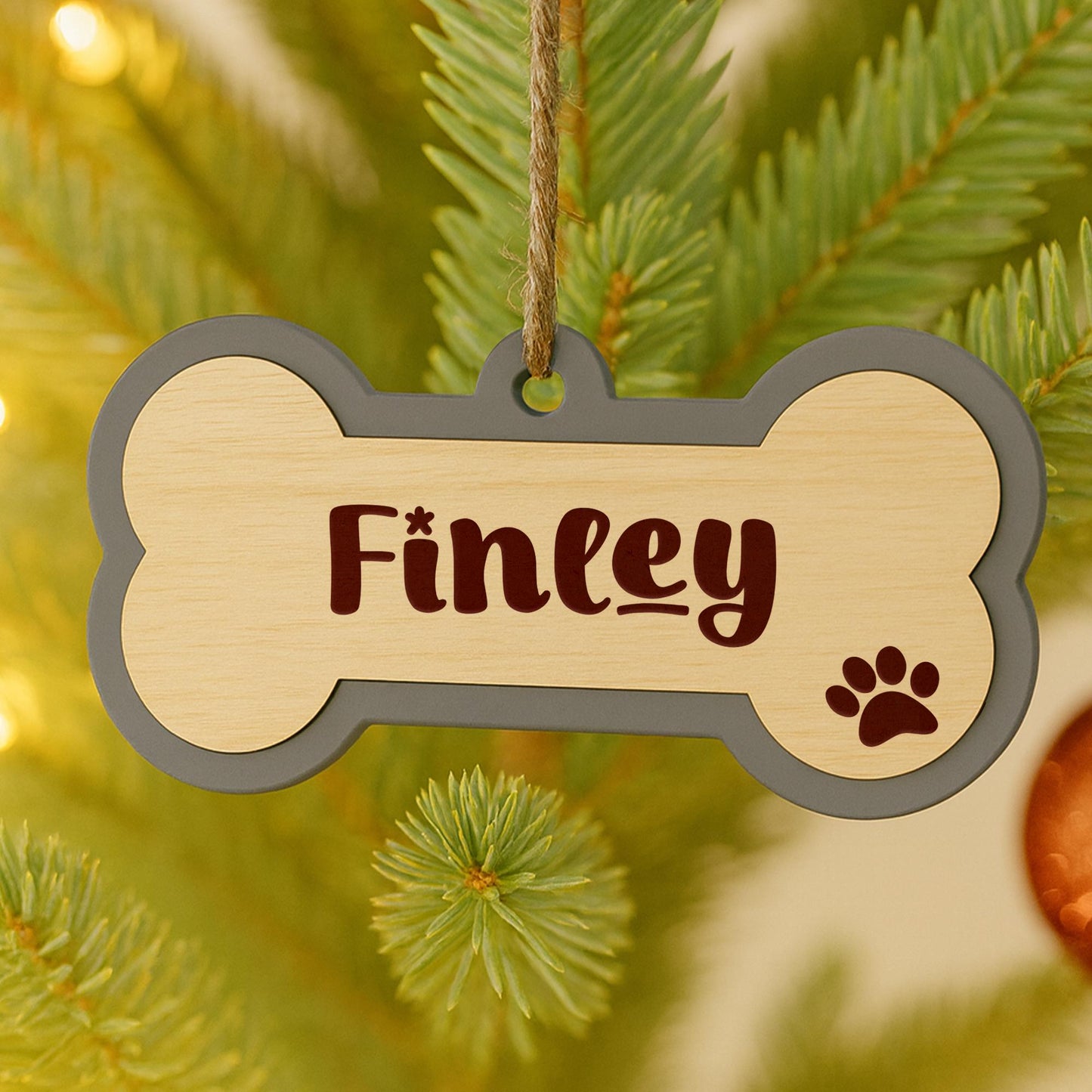 Personalised Dog Name Christmas Ornament - Dog Bone Layered Bauble 3: Custom Pet Name Xmas Tree Decoration Gift  First Christmas Keepsake