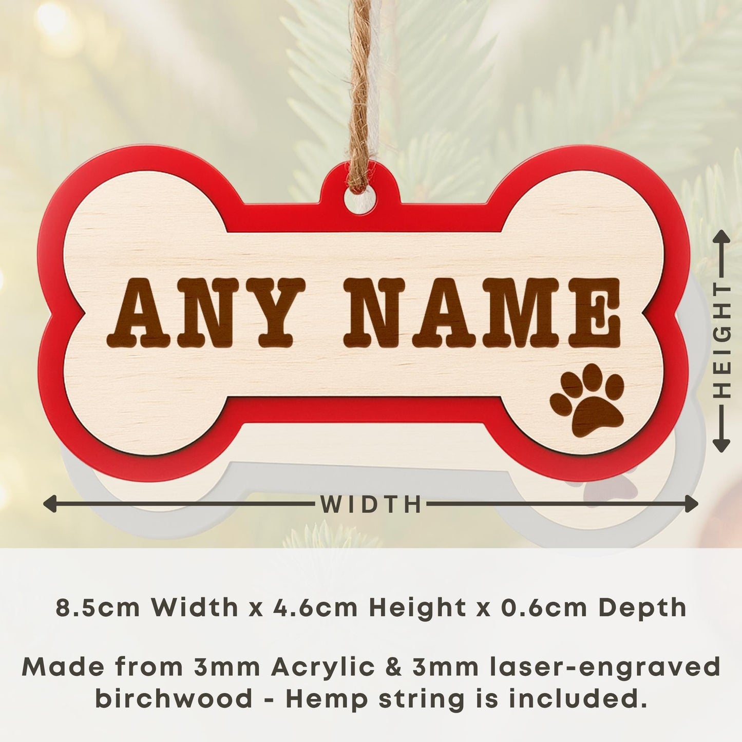 Personalised Dog Christmas Ornament  Dog Bone Layered Bauble 4: Custom Dog Name Xmas Tree Decoration  First Christmas Keepsake Gift