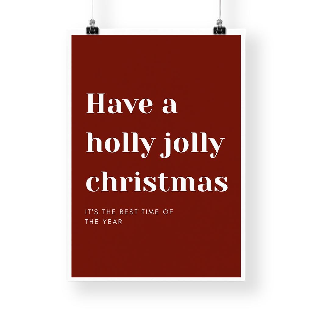 Christmas Poster Print  "Have a Holly Jolly Christmas" Xmas Print 03  | Red & White Festive Typography Wall Art | Seasonal Home Decor