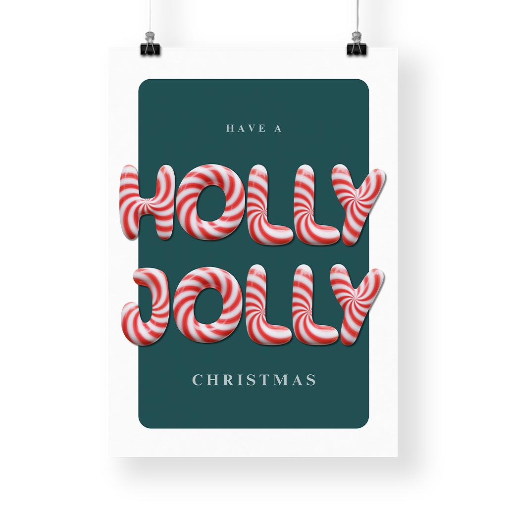 Christmas Wall Art  "Have a Holly Jolly Christmas" Poster 04 | Festive Candy Cane Typography Print | Seasonal Xmas Print | Home Decor