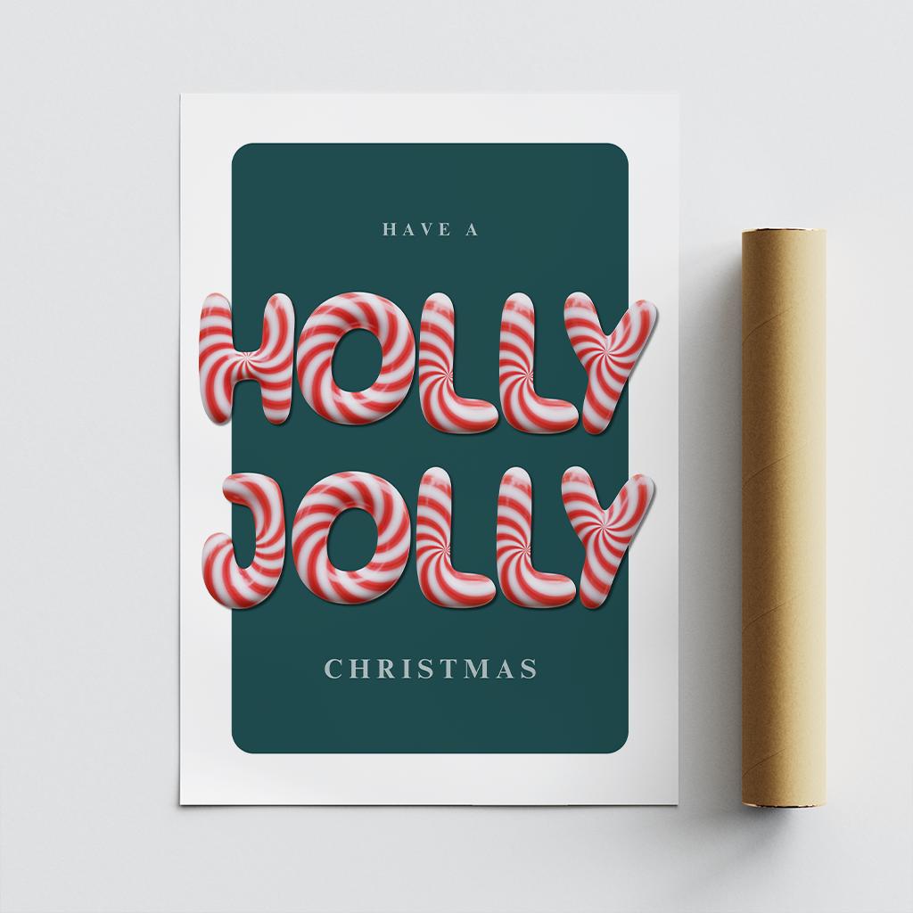 Christmas Wall Art  "Have a Holly Jolly Christmas" Poster 04 | Festive Candy Cane Typography Print | Seasonal Xmas Print | Home Decor