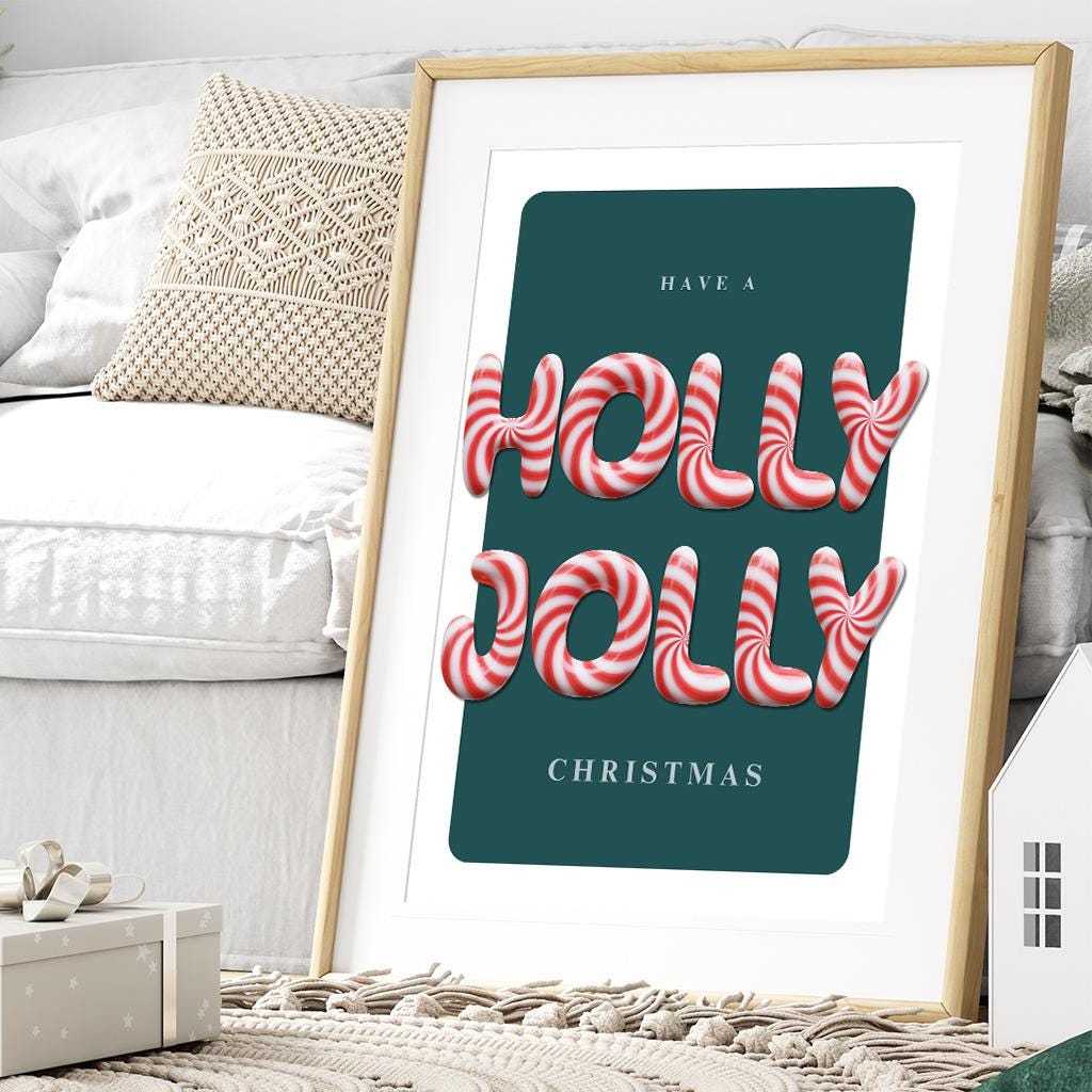 Christmas Wall Art  "Have a Holly Jolly Christmas" Poster 04 | Festive Candy Cane Typography Print | Seasonal Xmas Print | Home Decor