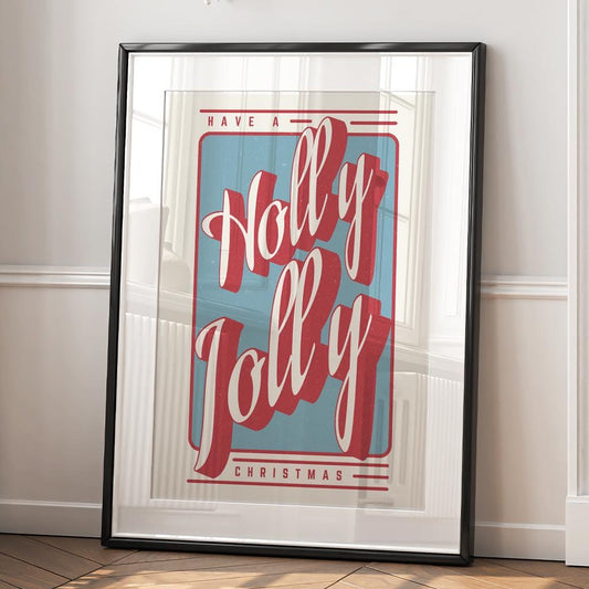 Christmas Retro Poster  Vintage "Have a Holly Jolly Christmas" Print 05 | Festive Typography | Xmas Quote Wall Art | Seasonal Home Decor