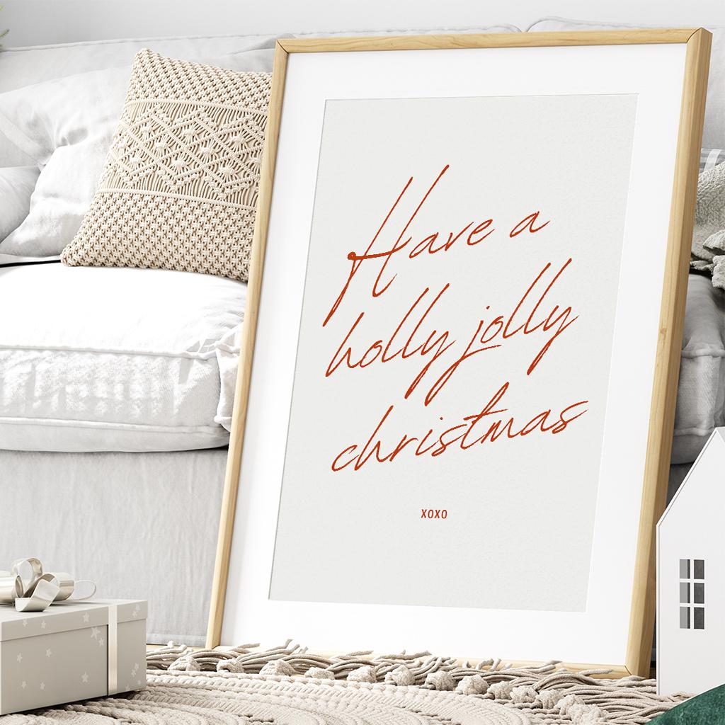 Christmas Minimal Print  Elegant Script "Have a Holly Jolly Christmas" Poster 06 | Festive Xmas Song Quote Wall Art | Seasonal Home Decor