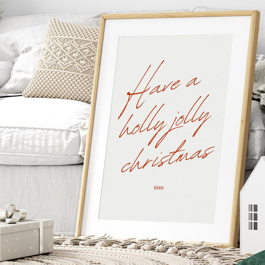 Christmas Minimal Print  Elegant Script "Have a Holly Jolly Christmas" Poster 06 | Festive Xmas Song Quote Wall Art | Seasonal Home Decor