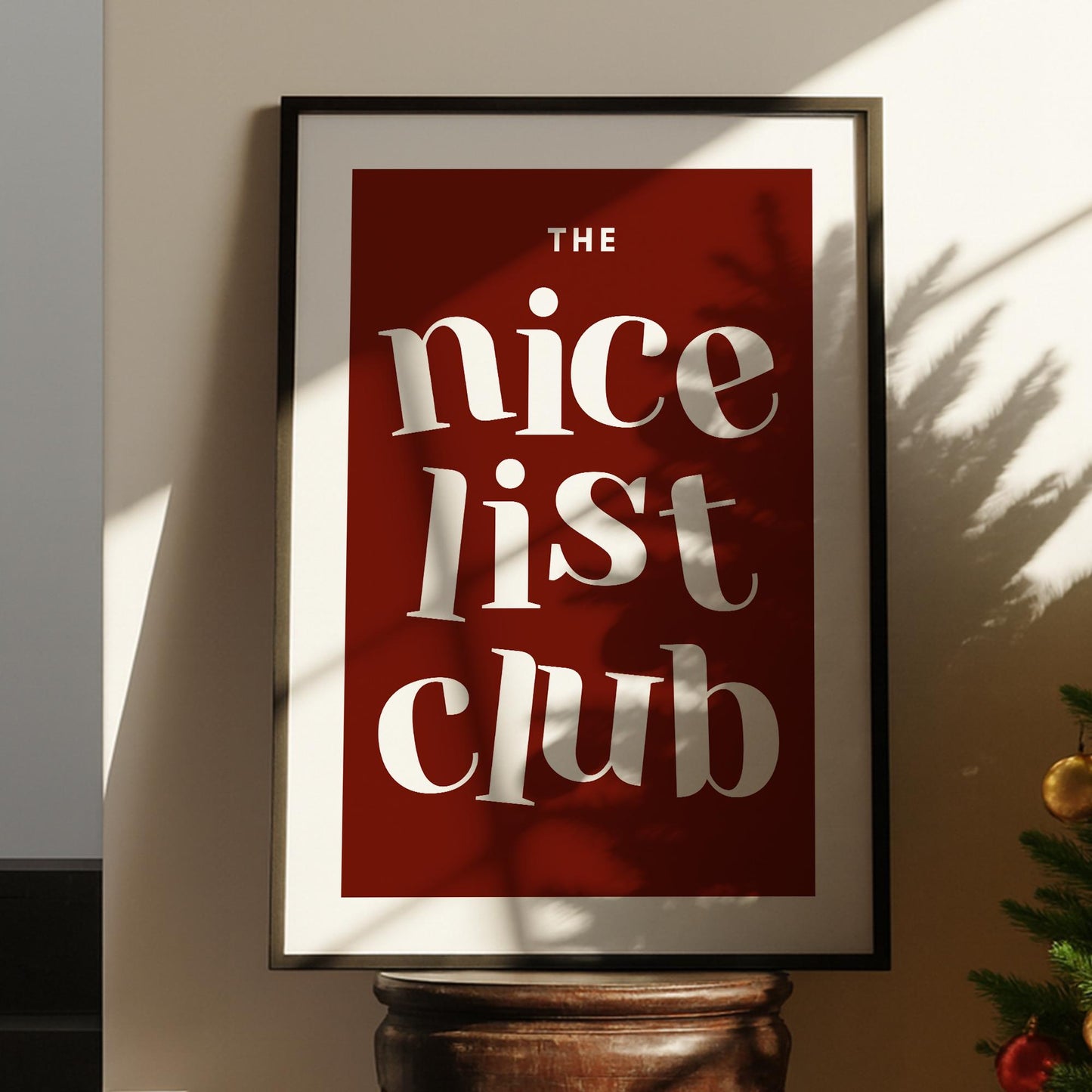 Christmas Wall Art Poster  "The Nice List Club" Print 01 | Festive Quote Decor | Minimal Red Christmas Print | Seasonal Home Decor