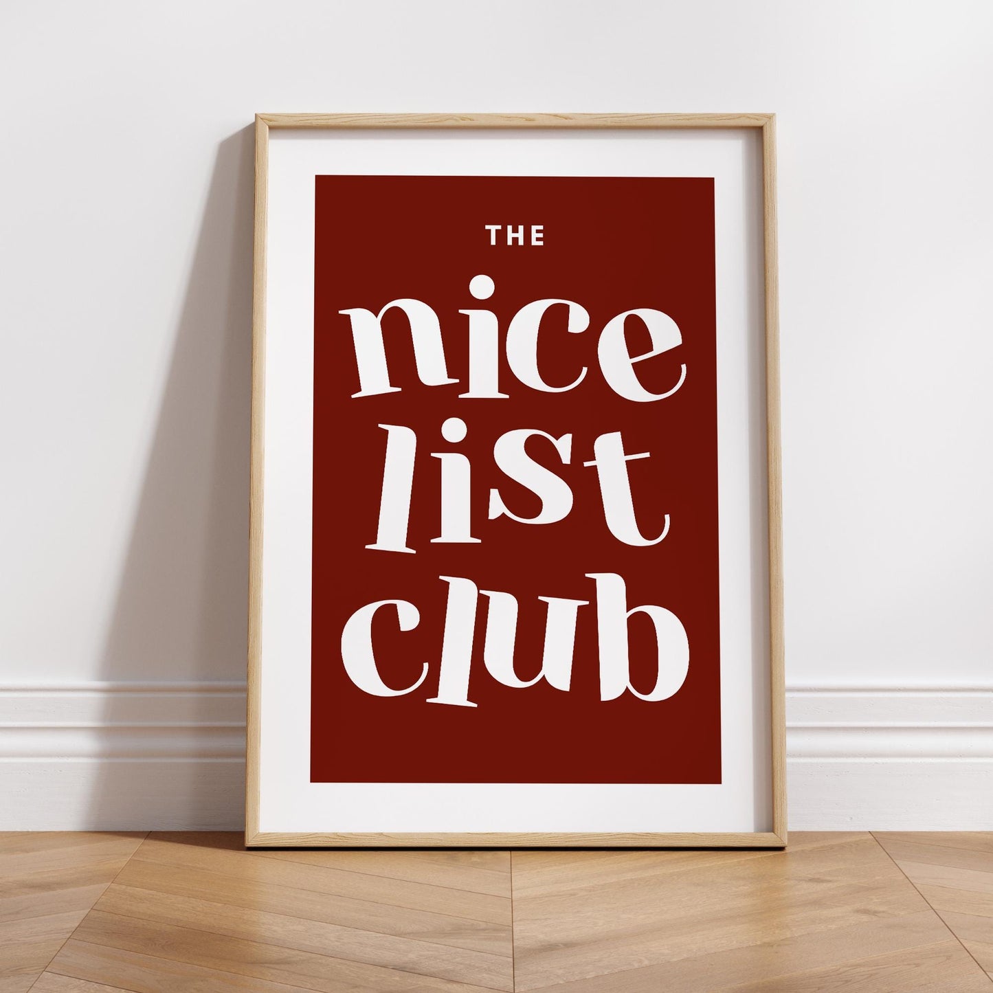 Christmas Wall Art Poster  "The Nice List Club" Print 01 | Festive Quote Decor | Minimal Red Christmas Print | Seasonal Home Decor