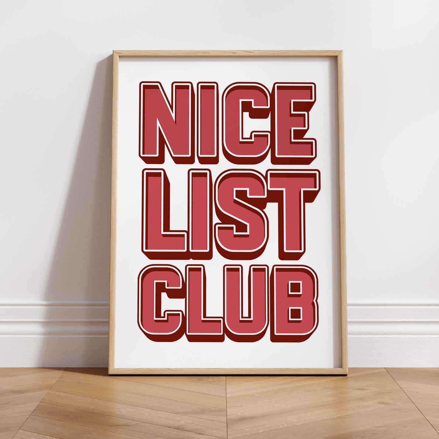 Christmas Poster Print  "Nice List Club" Wall Art 03 | Bold Red Typography Xmas Print | Festive Decor | Seasonal Home Decor
