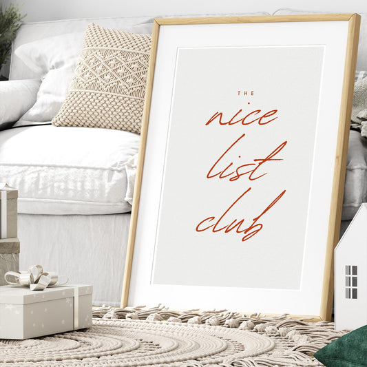 Minimal Christmas Poster  "The Nice List Club" Script Print 05 | Elegant Xmas Wall Art | Festive Typography Print | Seasonal Home Decor