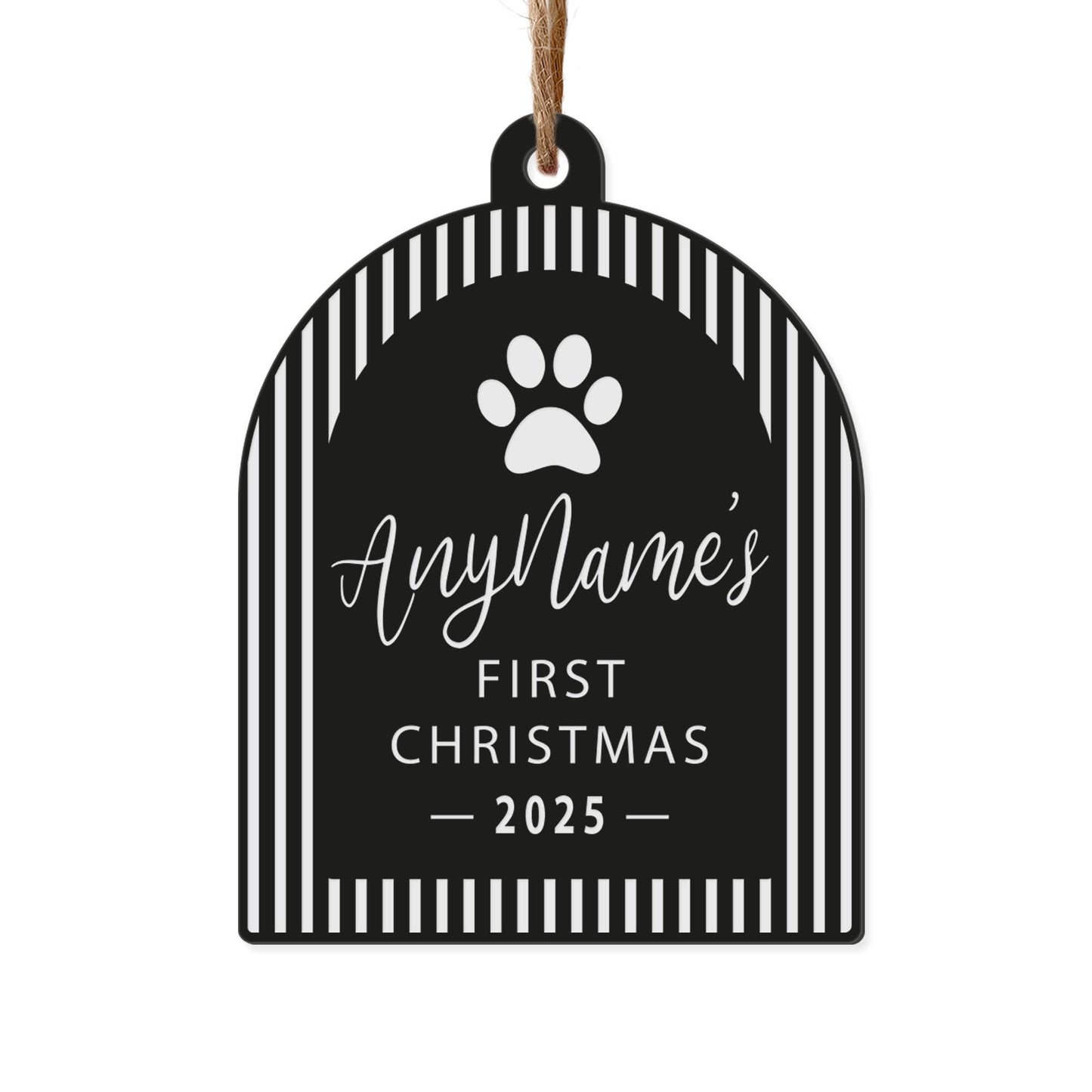 Personalised Pet First Christmas Bauble  Striped Arch & Paw: Custom Pet Ornament with Name and Year | Cat or Dog's First Xmas Keepsake Gift
