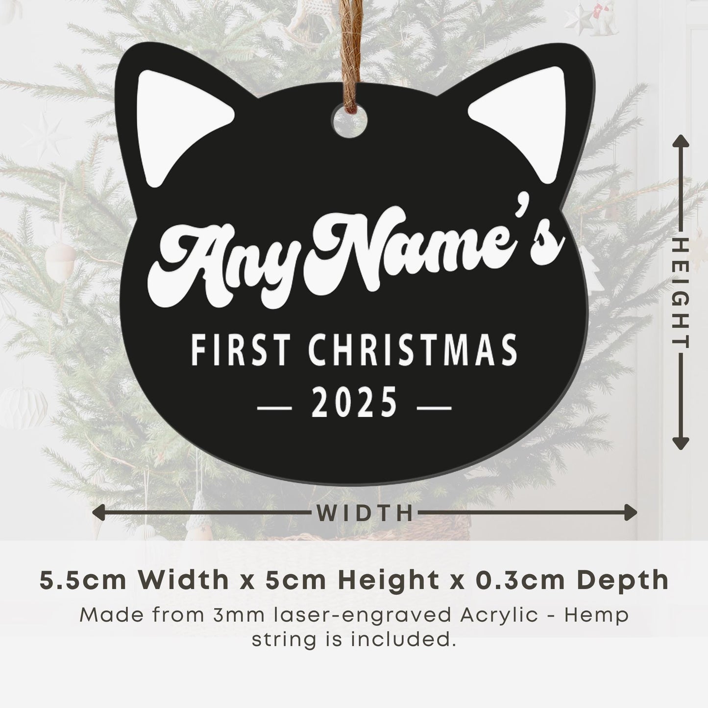 Personalised Cat First Christmas Bauble  Custom Cat Head Ornament | Xmas Tree Decoration with Name & Year | Kittens First Christmas Gift