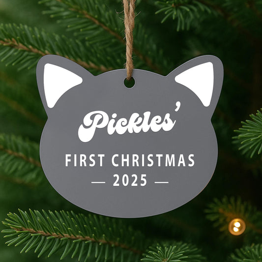 Personalised Cat First Christmas Bauble  Custom Cat Head Ornament | Xmas Tree Decoration with Name & Year | Kittens First Christmas Gift