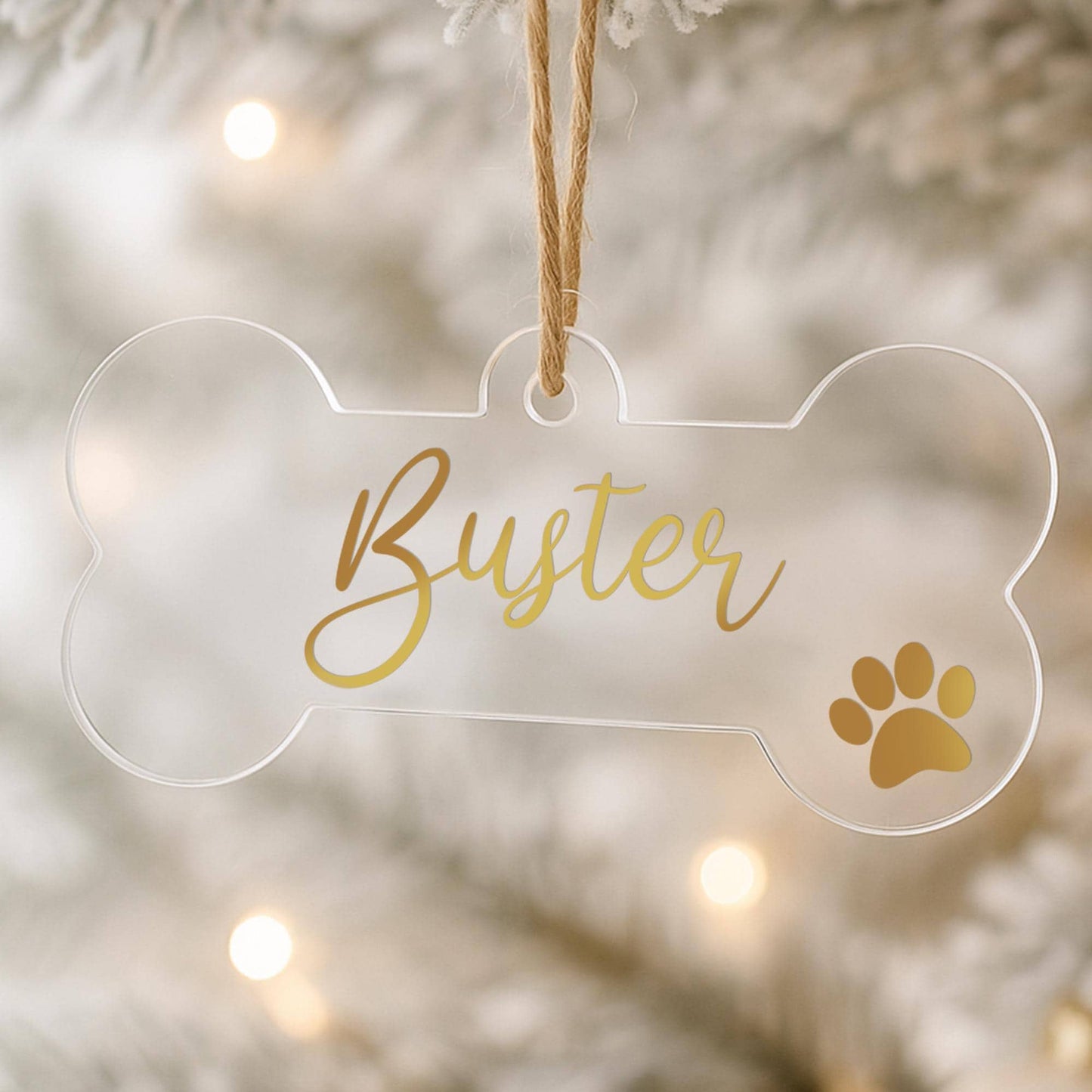 Personalised Clear Dog Bone Christmas Bauble  Custom Pet Ornament with Name & Paw print | Puppys First Christmas Gift | Dog Keepsake