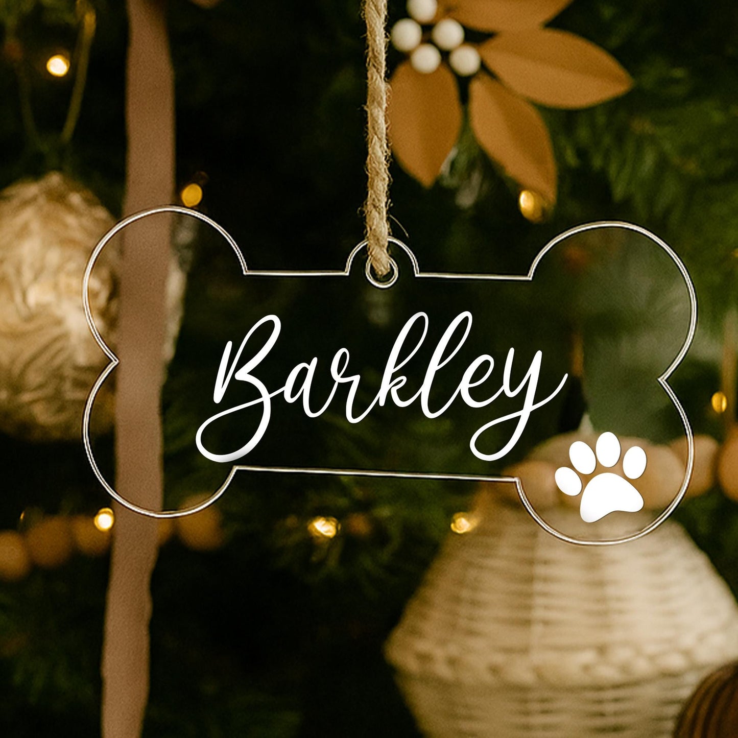 Personalised Clear Dog Bone Christmas Bauble  Custom Pet Ornament with Name & Paw print | Puppys First Christmas Gift | Dog Keepsake