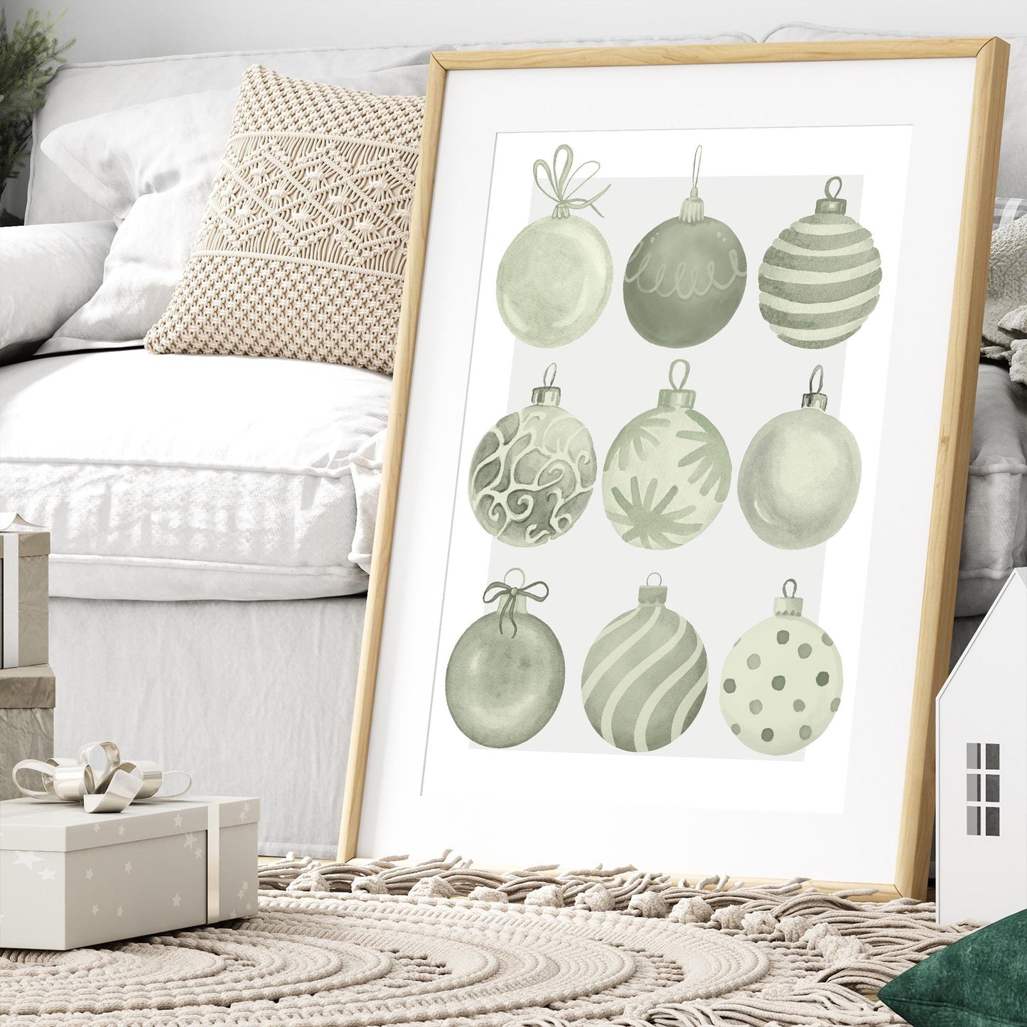 Christmas Wall Art Green Christmas Bauble Print  Festive Xmas Ornament Poster  Glossy Christmas Decoration Print | Seasonal Home Decor