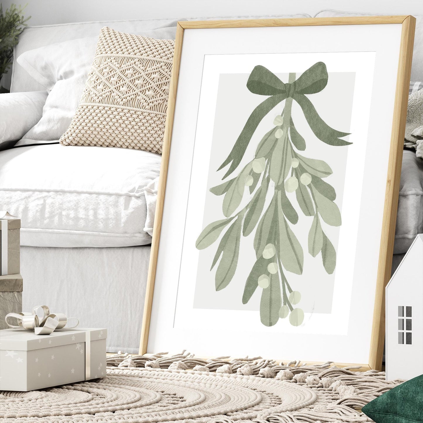 Cosy Christmas Print  Green Christmas Mistletoe Poster  Botanical Xmas Wall Art  Watercolour Festive Decoration | Seasonal Home Decor