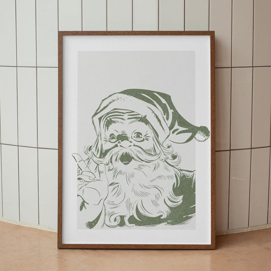 Retro Christmas Poster  Green Christmas Vintage Santa Print  Classic Festive Home Decoration | Xmas Gallery Wall Art | Seasonal Home Decor