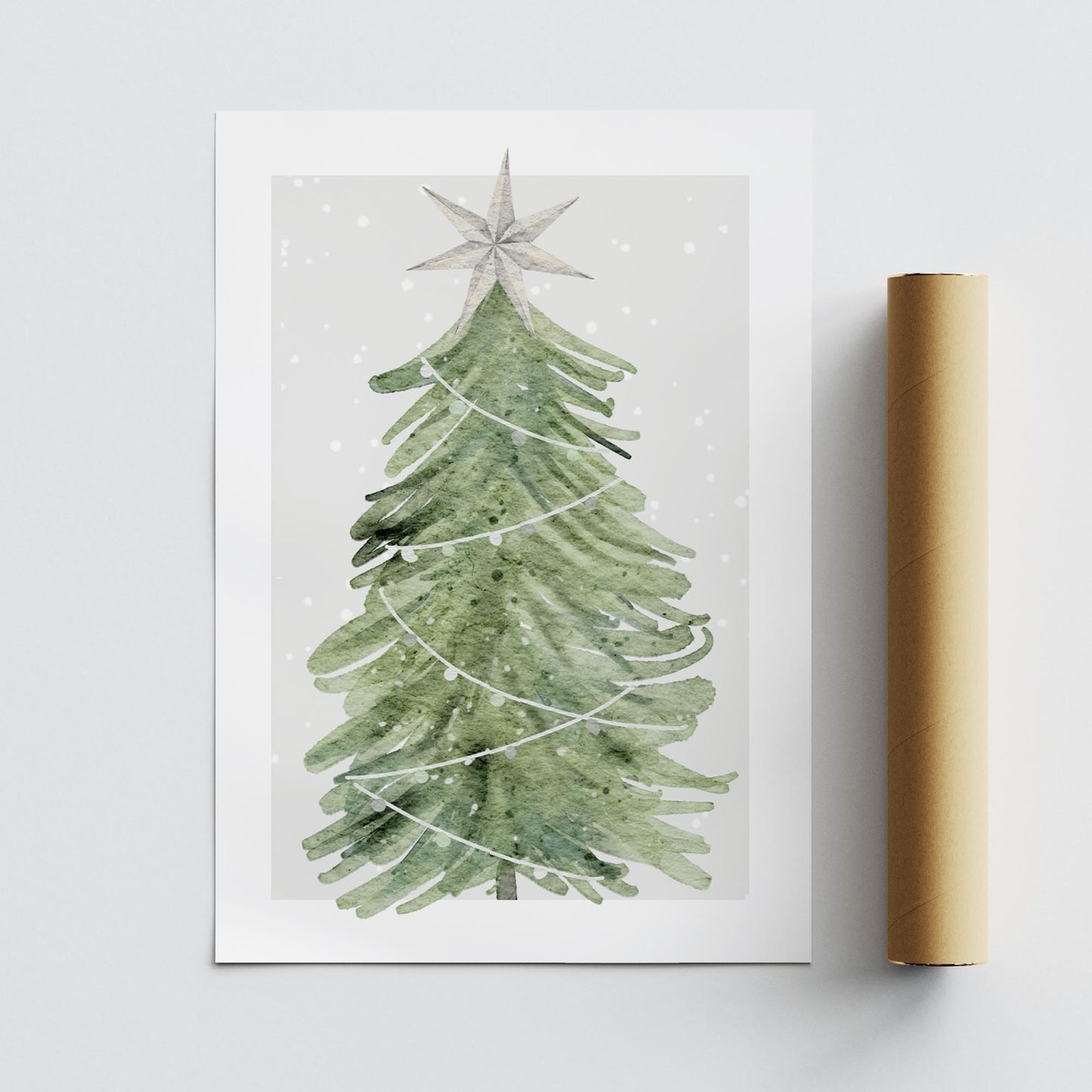 Christmas Wall Art  Green Christmas Tree Print  Watercolour Style Poster  Winter Gallery Wall Art  Xmas Decoration | Seasonal Home Decor
