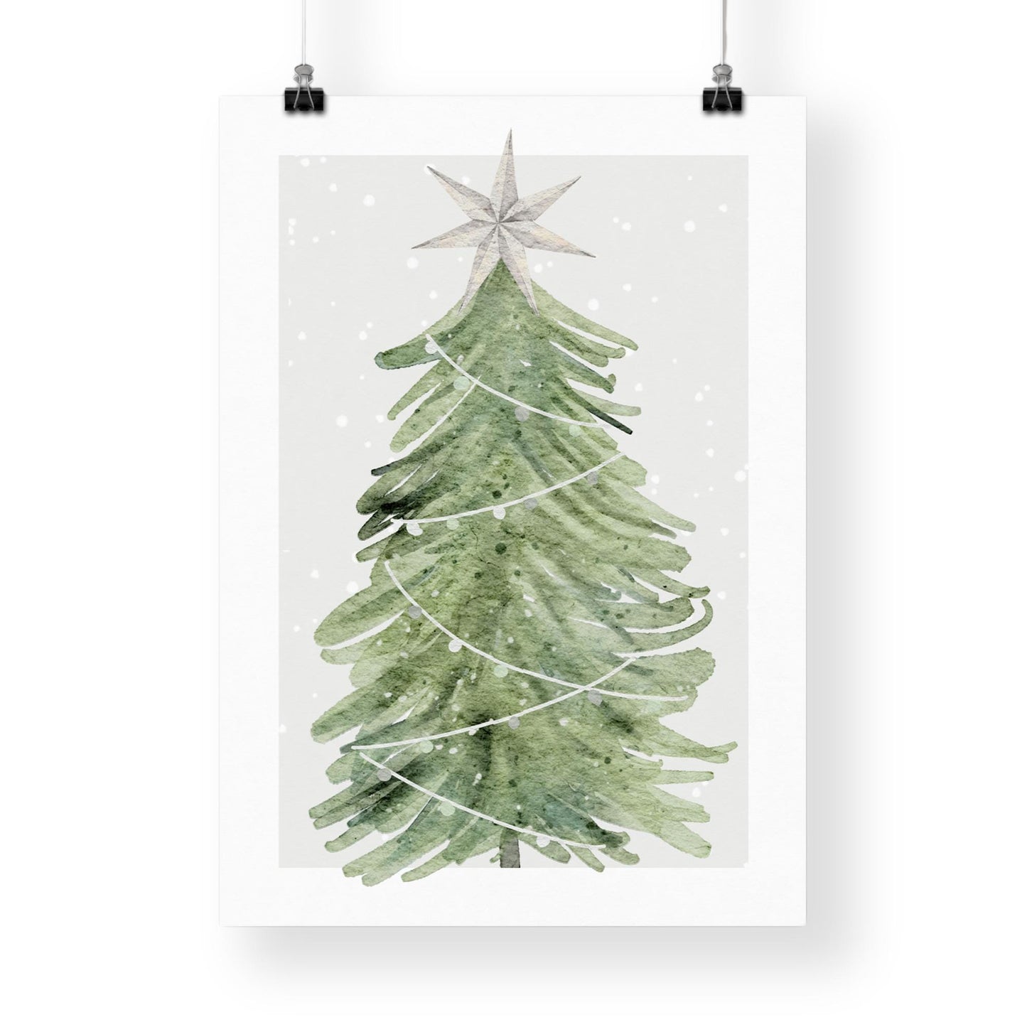 Christmas Wall Art  Green Christmas Tree Print  Watercolour Style Poster  Winter Gallery Wall Art  Xmas Decoration | Seasonal Home Decor