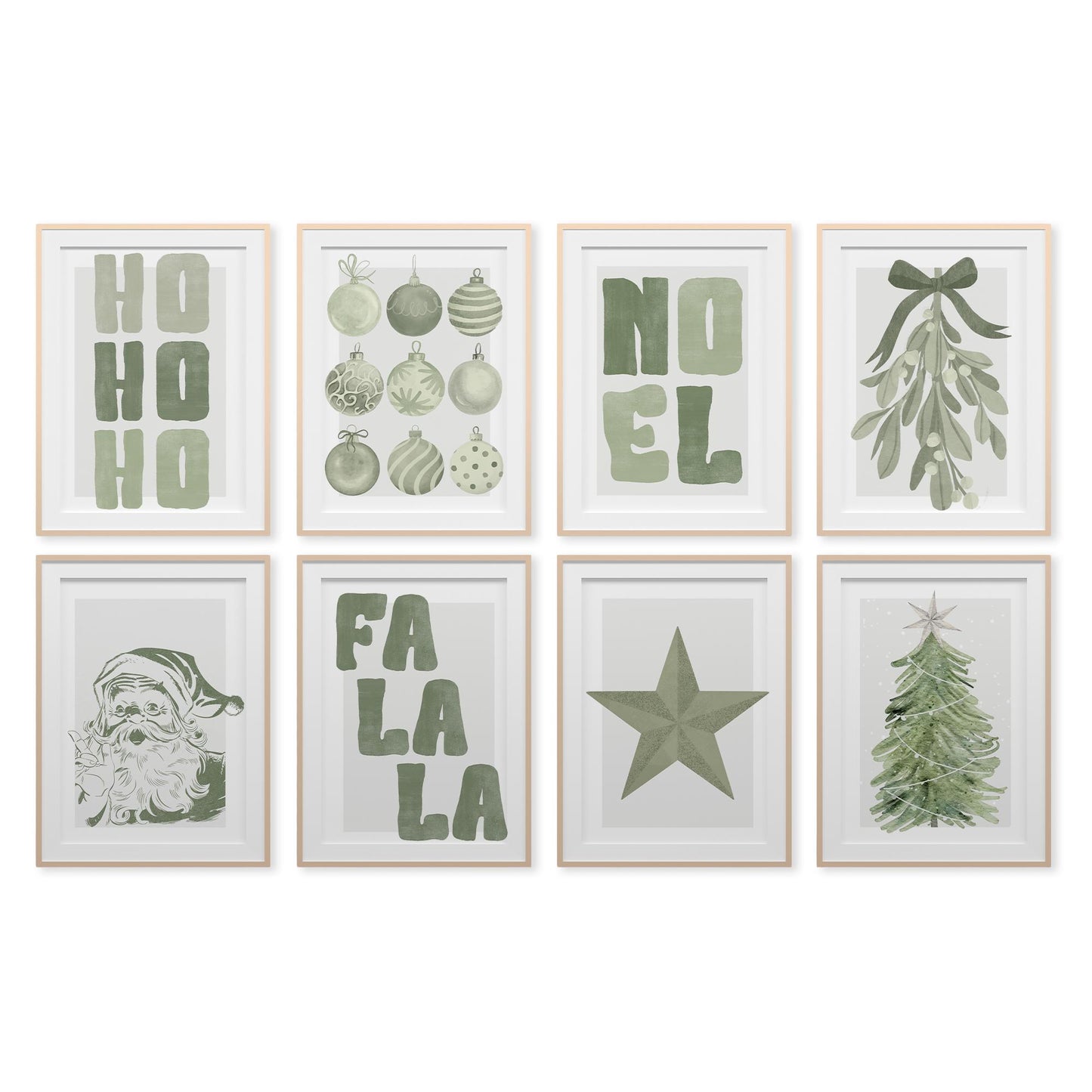 Christmas Wall Art Prints Set  Green Christmas Decor Posters  Winter Gallery Wall Art  Watercolour Xmas Decoration | Seasonal Home Decor