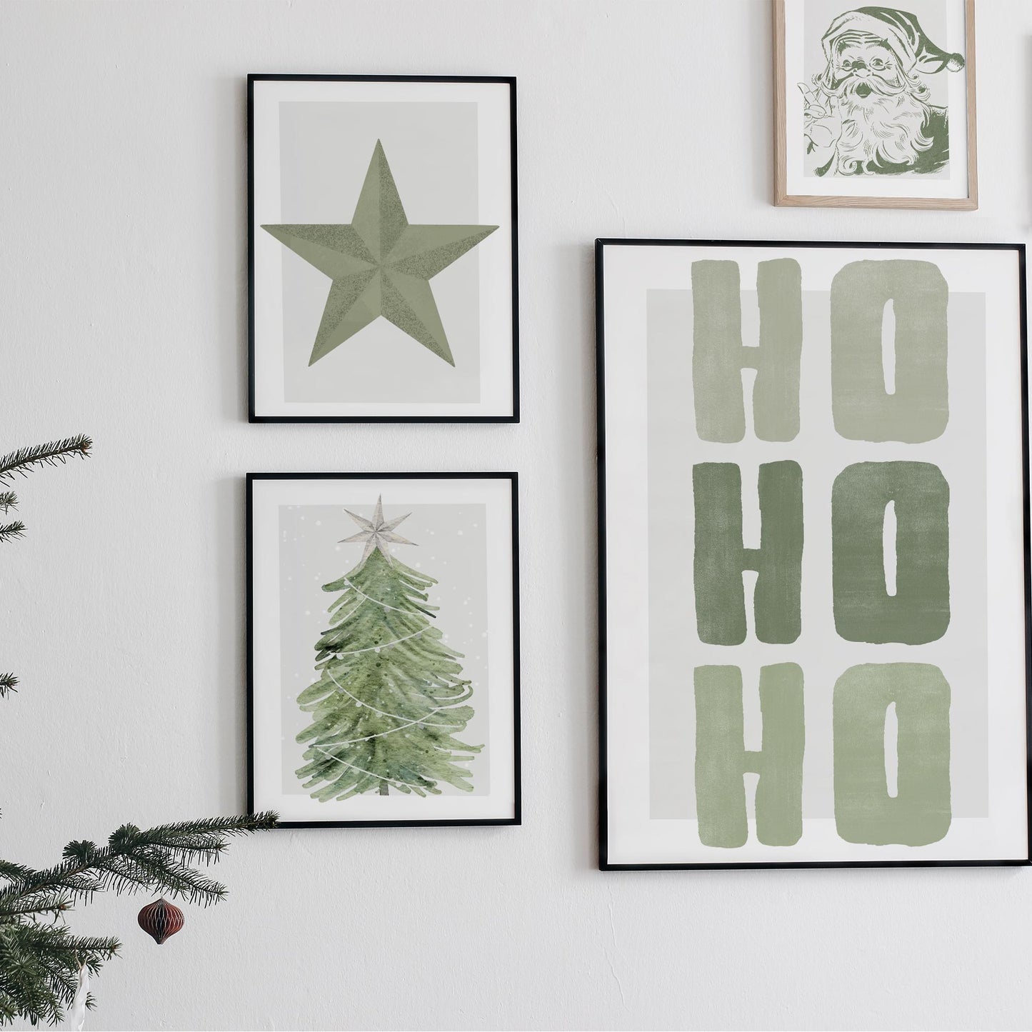 Christmas Wall Art Prints Set  Green Christmas Decor Posters  Winter Gallery Wall Art  Watercolour Xmas Decoration | Seasonal Home Decor