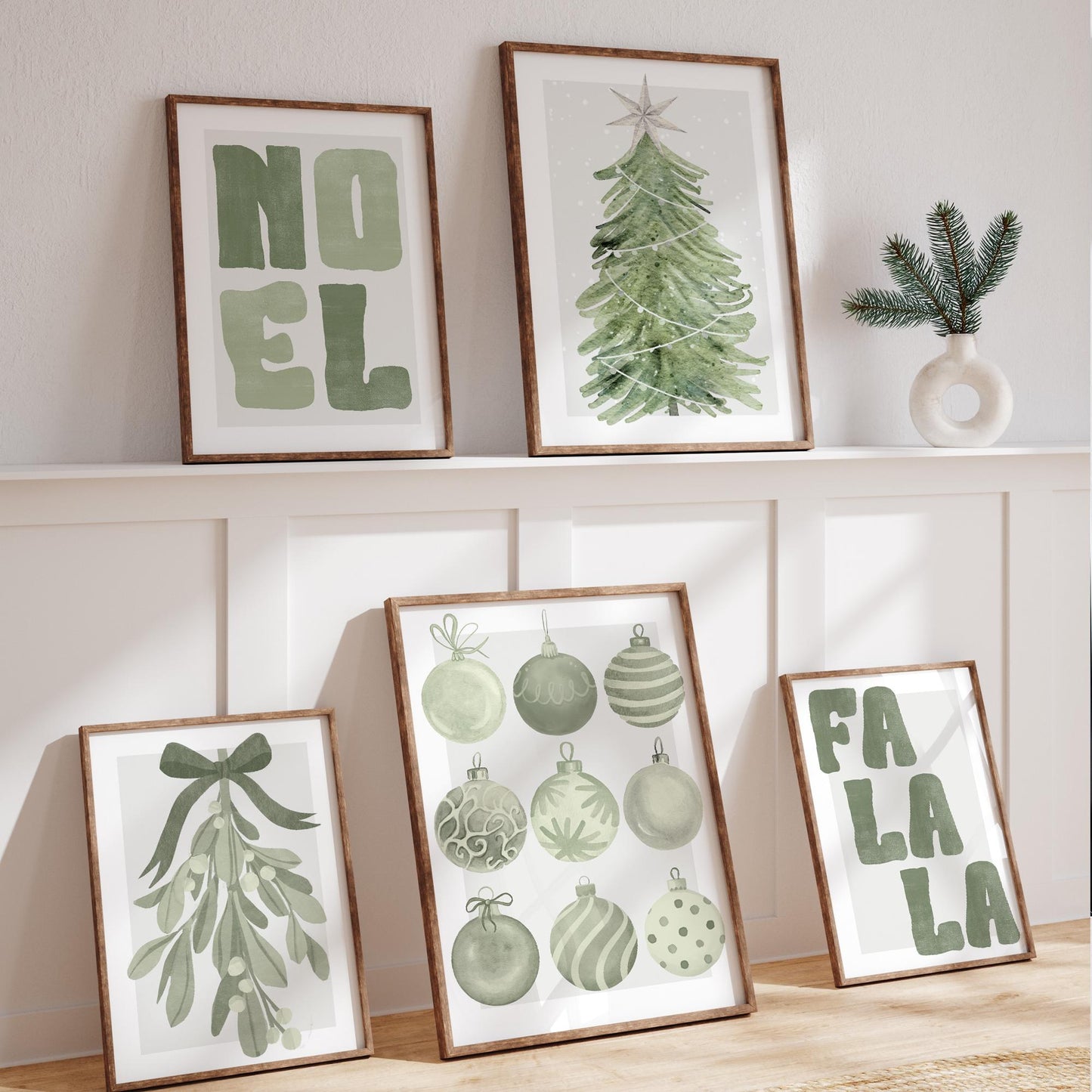 Christmas Wall Art Prints Set  Green Christmas Decor Posters  Winter Gallery Wall Art  Watercolour Xmas Decoration | Seasonal Home Decor